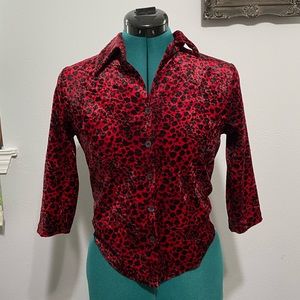 Y2K 1990s Red Leopard Animal Print Velvet Croptop